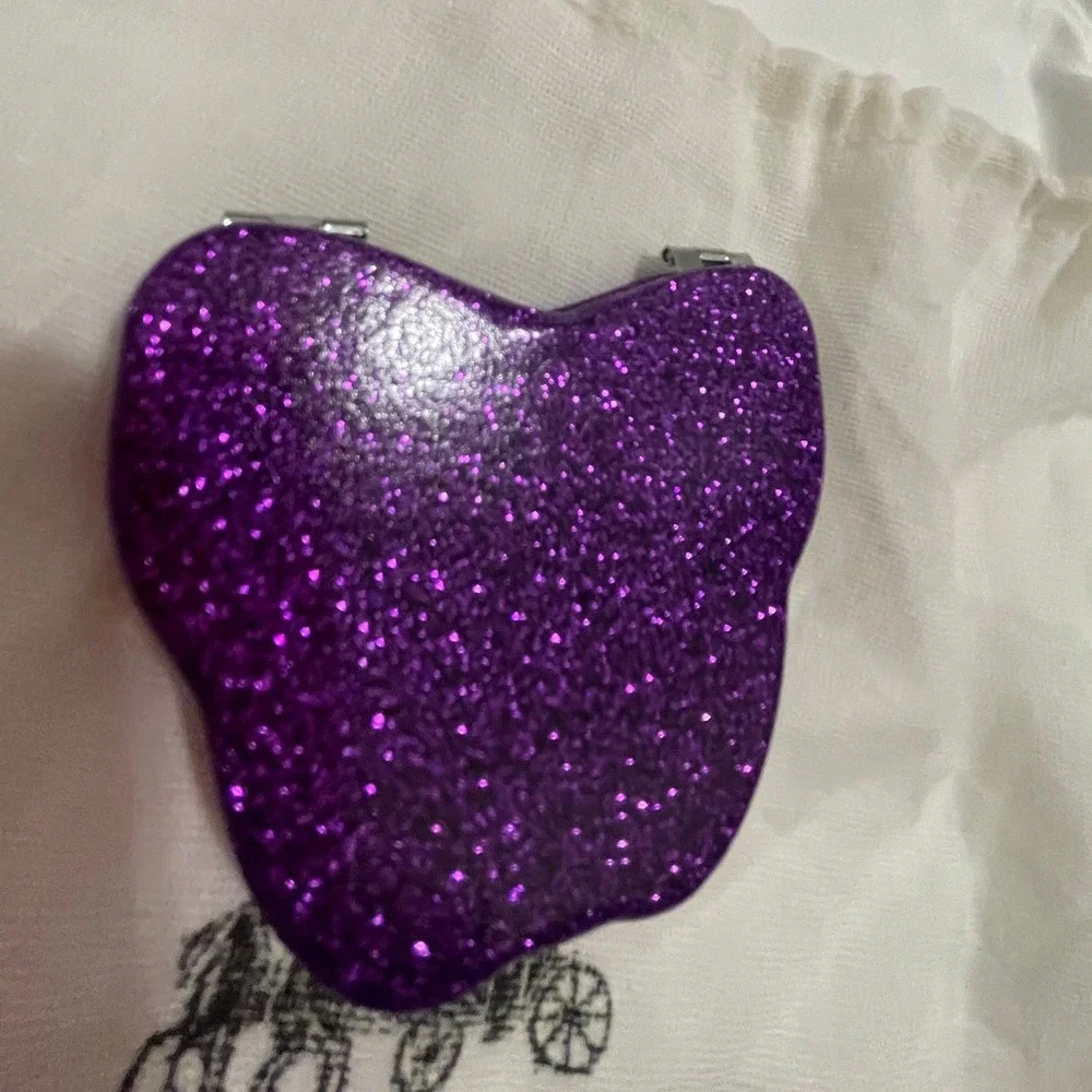 Coach Purple Glitter Apple Compact Mirror & Dust Bag Travel Vanity Accessory#718
